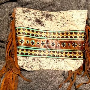 TTT LEATHERGOODS Fringe Cowhide Tote Purse